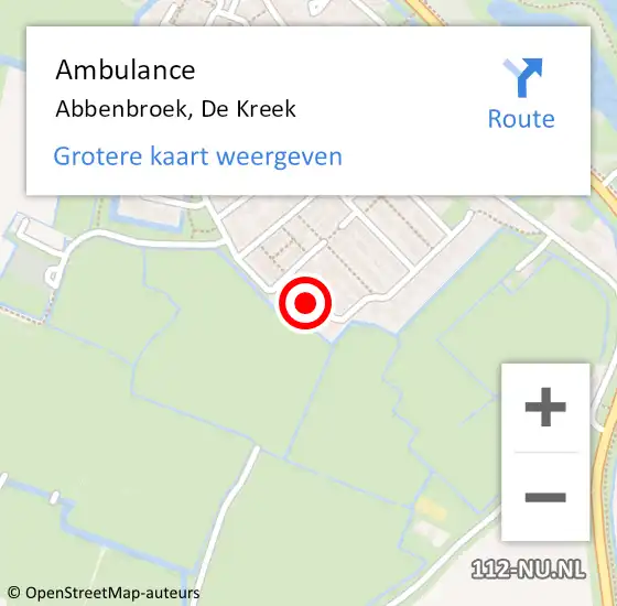 Locatie op kaart van de 112 melding: Ambulance Abbenbroek, De Kreek op 10 februari 2020 11:59