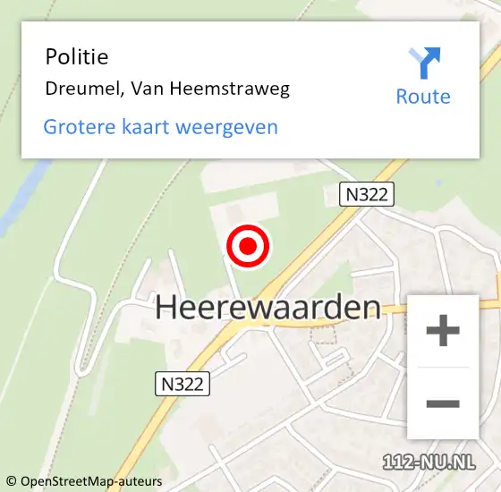 Locatie op kaart van de 112 melding: Politie Dreumel, Van Heemstraweg op 10 februari 2020 12:16