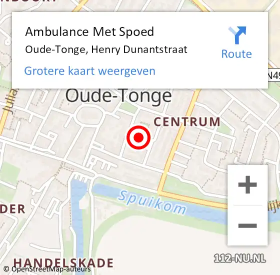 Locatie op kaart van de 112 melding: Ambulance Met Spoed Naar Oude-Tonge, Henry Dunantstraat op 10 februari 2020 12:16