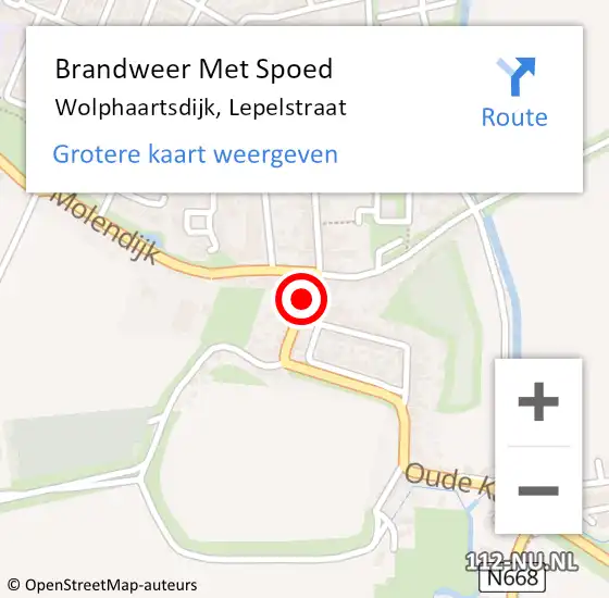 Locatie op kaart van de 112 melding: Brandweer Met Spoed Naar Wolphaartsdijk, Lepelstraat op 10 februari 2020 12:46