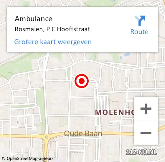 Locatie op kaart van de 112 melding: Ambulance Rosmalen, P C Hooftstraat op 10 februari 2020 13:39