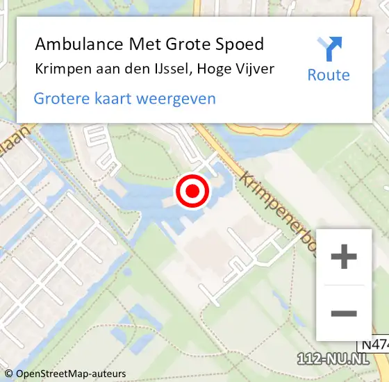 Locatie op kaart van de 112 melding: Ambulance Met Grote Spoed Naar Krimpen aan den IJssel, Hoge Vijver op 10 februari 2020 13:49