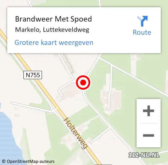 Locatie op kaart van de 112 melding: Brandweer Met Spoed Naar Markelo, Luttekeveldweg op 10 februari 2020 14:13