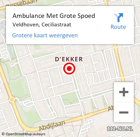 Locatie op kaart van de 112 melding: Ambulance Met Grote Spoed Naar Veldhoven, Ceciliastraat op 10 februari 2020 16:21