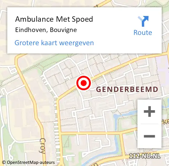Locatie op kaart van de 112 melding: Ambulance Met Spoed Naar Eindhoven, Bouvigne op 10 februari 2020 17:42