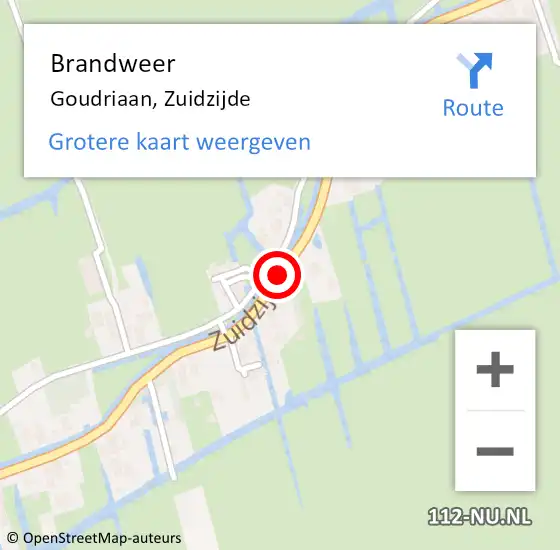 Locatie op kaart van de 112 melding: Brandweer Goudriaan, Zuidzijde op 10 februari 2020 18:00