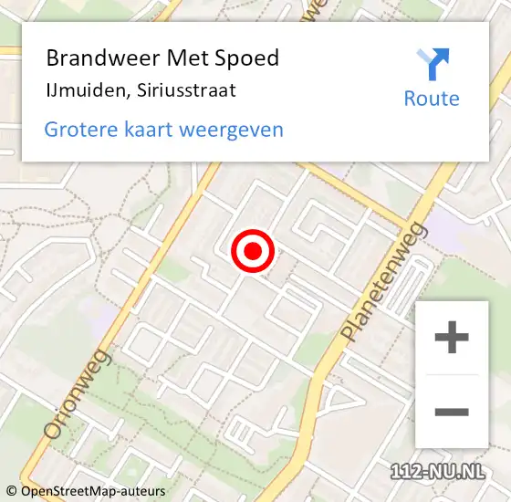 Locatie op kaart van de 112 melding: Brandweer Met Spoed Naar IJmuiden, Siriusstraat op 10 februari 2020 18:05