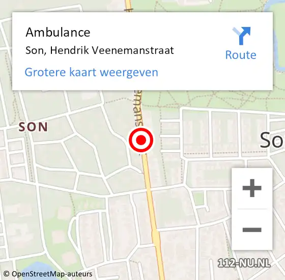 Locatie op kaart van de 112 melding: Ambulance Son, Hendrik Veenemanstraat op 10 februari 2020 19:09