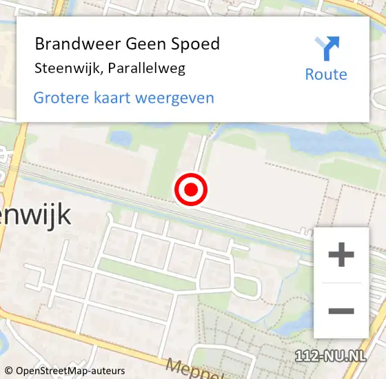 Locatie op kaart van de 112 melding: Brandweer Geen Spoed Naar Steenwijk, Parallelweg op 10 februari 2020 19:31