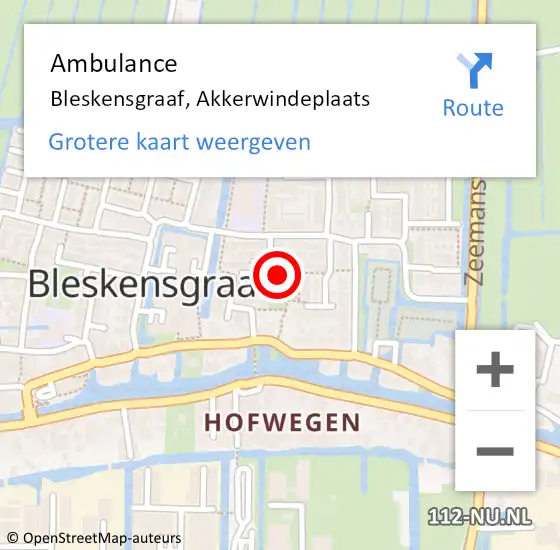 Locatie op kaart van de 112 melding: Ambulance Bleskensgraaf, Akkerwindeplaats op 10 februari 2020 20:10