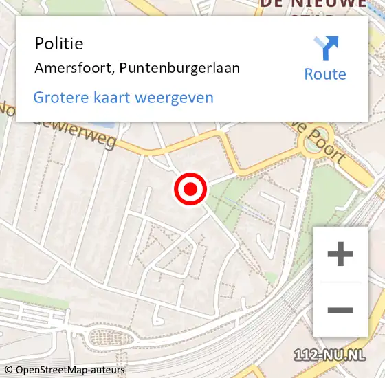 Locatie op kaart van de 112 melding: Politie Amersfoort, Puntenburgerlaan op 10 februari 2020 20:49
