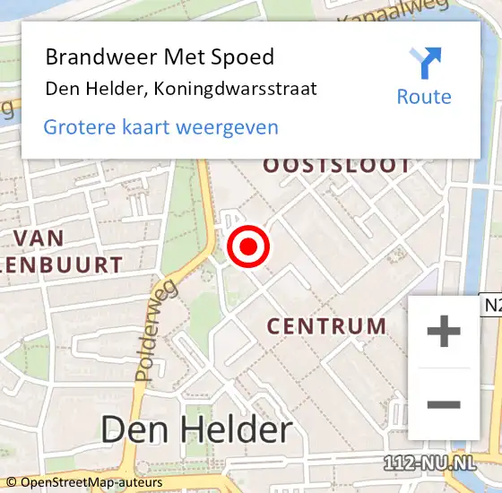 Locatie op kaart van de 112 melding: Brandweer Met Spoed Naar Den Helder, Koningdwarsstraat op 10 februari 2020 22:55