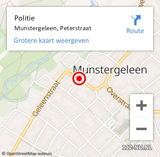 Locatie op kaart van de 112 melding: Politie Munstergeleen, Peterstraat op 10 februari 2020 23:56