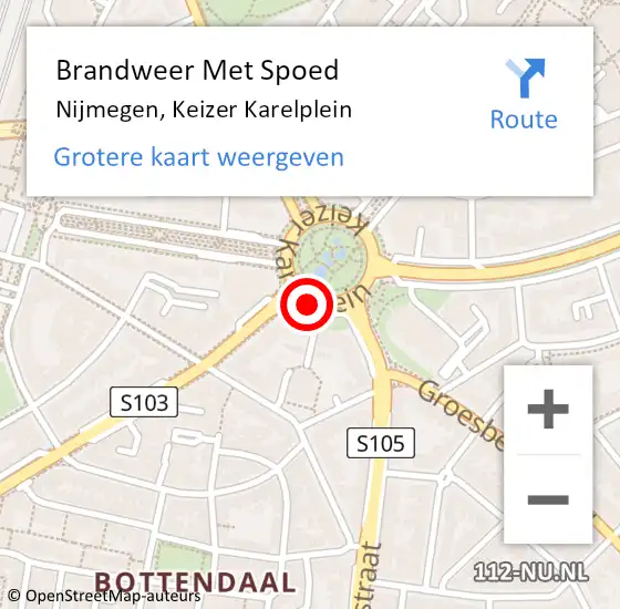 Locatie op kaart van de 112 melding: Brandweer Met Spoed Naar Nijmegen, Keizer Karelplein op 11 februari 2020 01:12