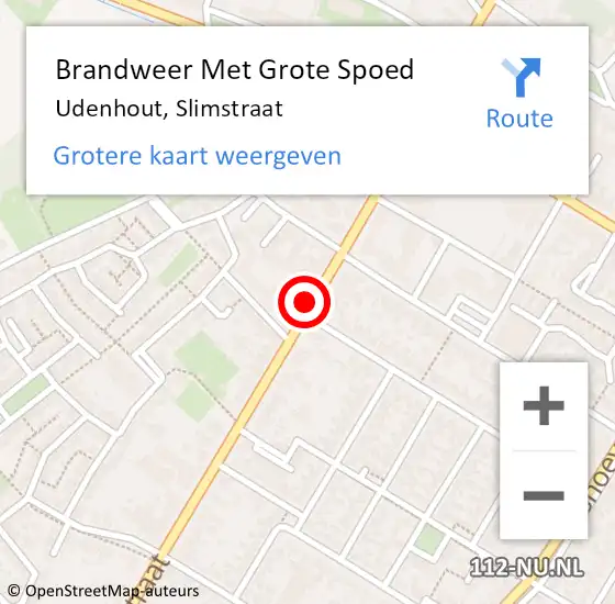 Locatie op kaart van de 112 melding: Brandweer Met Grote Spoed Naar Udenhout, Slimstraat op 11 februari 2020 02:43