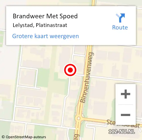 Locatie op kaart van de 112 melding: Brandweer Met Spoed Naar Lelystad, Platinastraat op 11 februari 2020 08:57