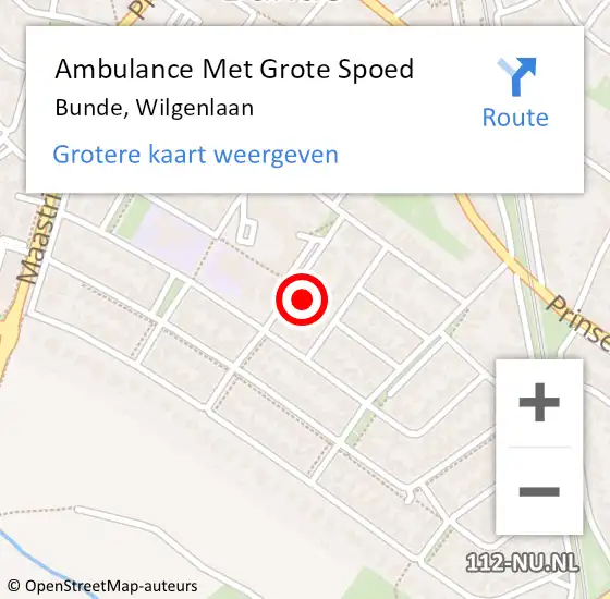 Locatie op kaart van de 112 melding: Ambulance Met Grote Spoed Naar Bunde, Wilgenlaan op 28 april 2014 08:50