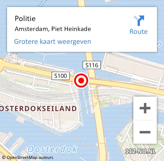 Locatie op kaart van de 112 melding: Politie Amsterdam, Piet Heinkade op 11 februari 2020 10:29