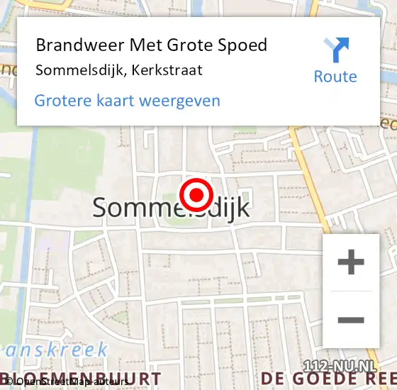 Locatie op kaart van de 112 melding: Brandweer Met Grote Spoed Naar Sommelsdijk, Kerkstraat op 11 februari 2020 10:47