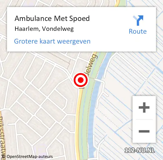 Locatie op kaart van de 112 melding: Ambulance Met Spoed Naar Haarlem, Vondelweg op 11 februari 2020 11:52
