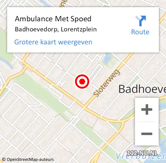 Locatie op kaart van de 112 melding: Ambulance Met Spoed Naar Badhoevedorp, Lorentzplein op 11 februari 2020 11:55