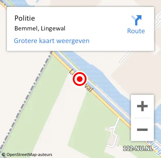 Locatie op kaart van de 112 melding: Politie Bemmel, Lingewal op 11 februari 2020 12:01