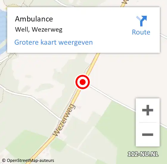 Locatie op kaart van de 112 melding: Ambulance Well, Wezerweg op 11 februari 2020 13:12