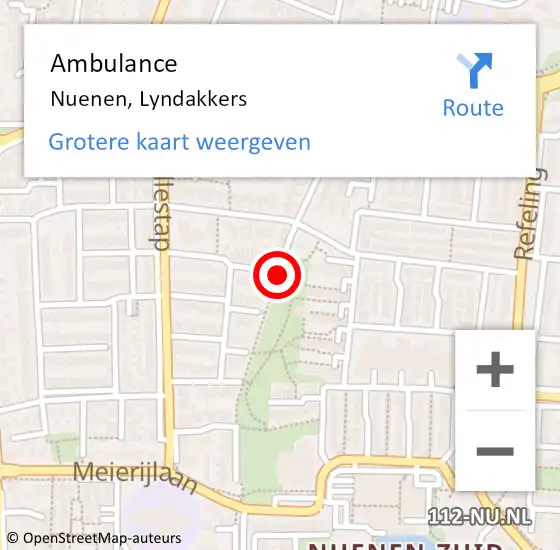 Locatie op kaart van de 112 melding: Ambulance Nuenen, Lyndakkers op 11 februari 2020 13:21