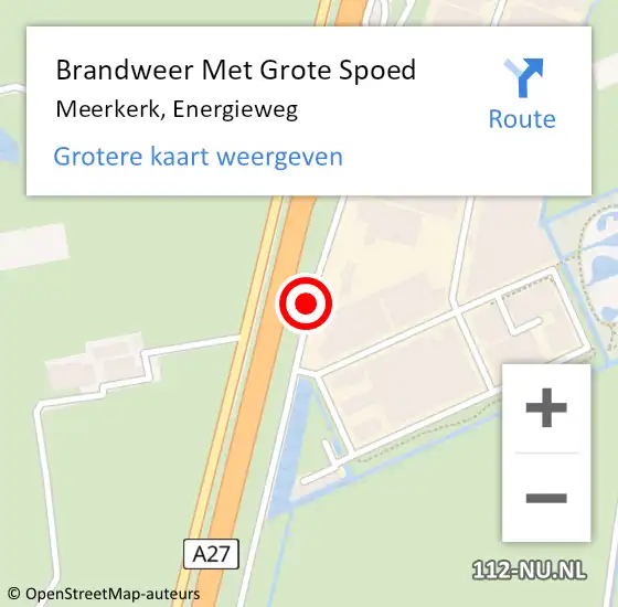 Locatie op kaart van de 112 melding: Brandweer Met Grote Spoed Naar Meerkerk, Energieweg op 11 februari 2020 13:51