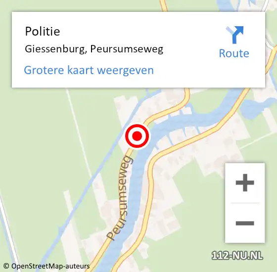 Locatie op kaart van de 112 melding: Politie Giessenburg, Peursumseweg op 11 februari 2020 14:02