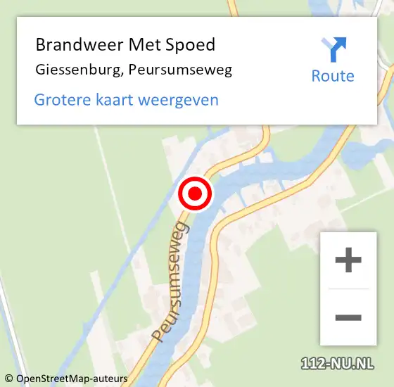 Locatie op kaart van de 112 melding: Brandweer Met Spoed Naar Giessenburg, Peursumseweg op 11 februari 2020 14:02