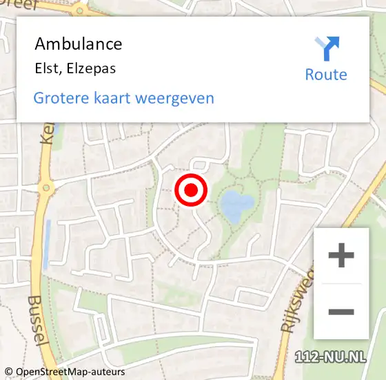 Locatie op kaart van de 112 melding: Ambulance Elst, Elzepas op 11 februari 2020 16:47