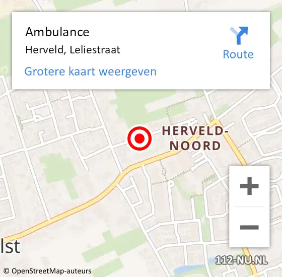 Locatie op kaart van de 112 melding: Ambulance Herveld, Leliestraat op 11 februari 2020 18:12