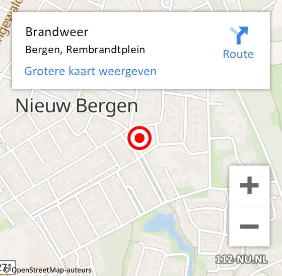 Locatie op kaart van de 112 melding: Brandweer Bergen, Rembrandtplein op 11 februari 2020 19:51