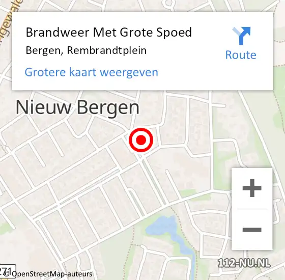 Locatie op kaart van de 112 melding: Brandweer Met Grote Spoed Naar Bergen, Rembrandtplein op 11 februari 2020 19:51