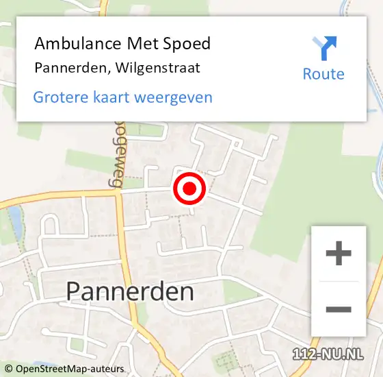 Locatie op kaart van de 112 melding: Ambulance Met Spoed Naar Pannerden, Wilgenstraat op 11 februari 2020 20:37