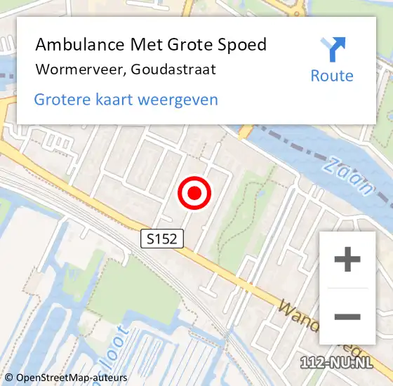 Locatie op kaart van de 112 melding: Ambulance Met Grote Spoed Naar Wormerveer, Goudastraat op 11 februari 2020 22:09