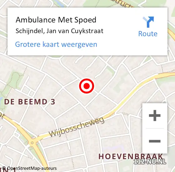 Locatie op kaart van de 112 melding: Ambulance Met Spoed Naar Schijndel, Jan van Cuykstraat op 12 februari 2020 01:08