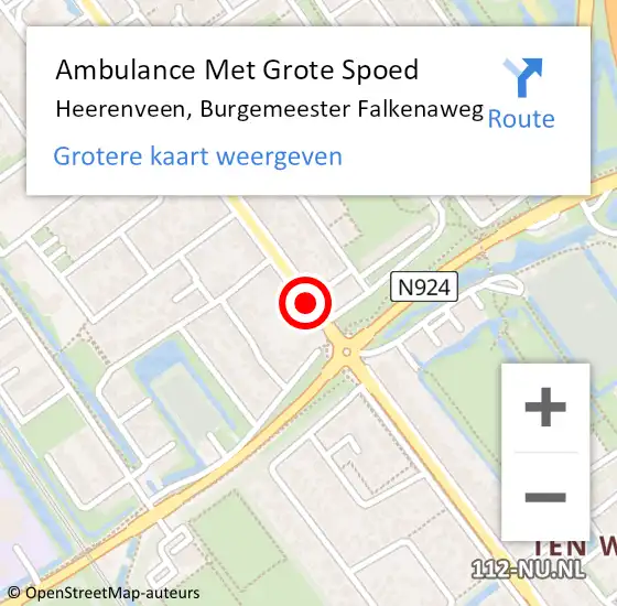 Locatie op kaart van de 112 melding: Ambulance Met Grote Spoed Naar Heerenveen, Burgemeester Falkenaweg op 28 april 2014 10:02