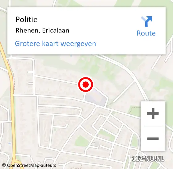 Locatie op kaart van de 112 melding: Politie Rhenen, Ericalaan op 12 februari 2020 06:56