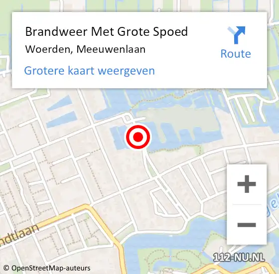 Locatie op kaart van de 112 melding: Brandweer Met Grote Spoed Naar Woerden, Meeuwenlaan op 12 februari 2020 07:24