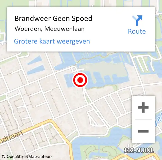 Locatie op kaart van de 112 melding: Brandweer Geen Spoed Naar Woerden, Meeuwenlaan op 12 februari 2020 07:26