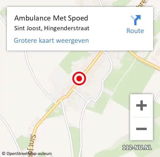 Locatie op kaart van de 112 melding: Ambulance Met Spoed Naar Sint Joost, Hingenderstraat op 12 februari 2020 10:07