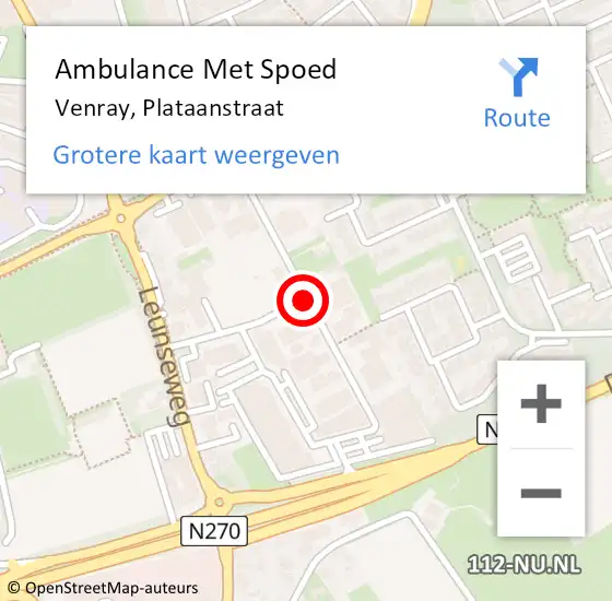 Locatie op kaart van de 112 melding: Ambulance Met Spoed Naar Venray, Plataanstraat op 12 februari 2020 11:52