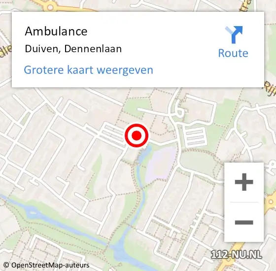 Locatie op kaart van de 112 melding: Ambulance Duiven, Dennenlaan op 12 februari 2020 11:56