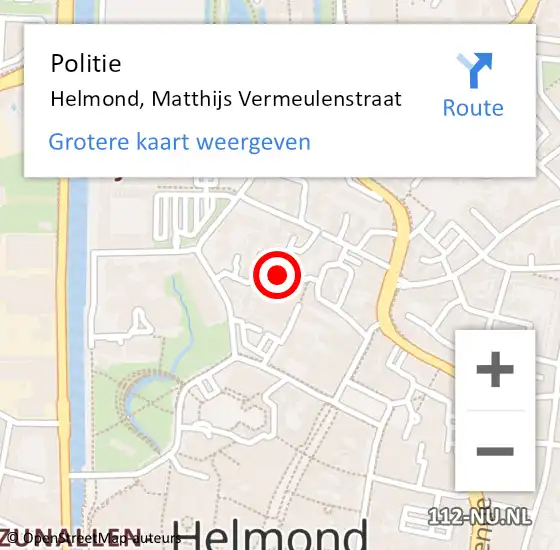 Locatie op kaart van de 112 melding: Politie Helmond, Matthijs Vermeulenstraat op 12 februari 2020 12:01