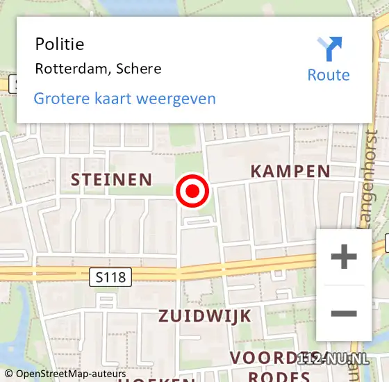 Locatie op kaart van de 112 melding: Politie Rotterdam, Schere op 12 februari 2020 12:19