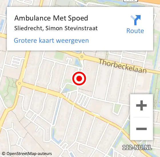 Locatie op kaart van de 112 melding: Ambulance Met Spoed Naar Sliedrecht, Simon Stevinstraat op 12 februari 2020 12:55