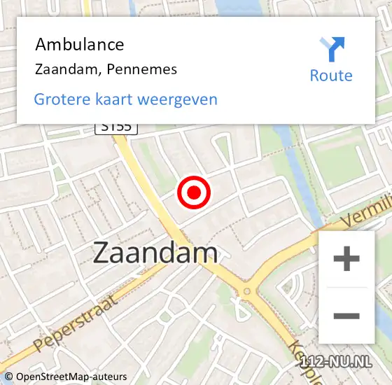 Locatie op kaart van de 112 melding: Ambulance Zaandam, Pennemes op 12 februari 2020 13:42