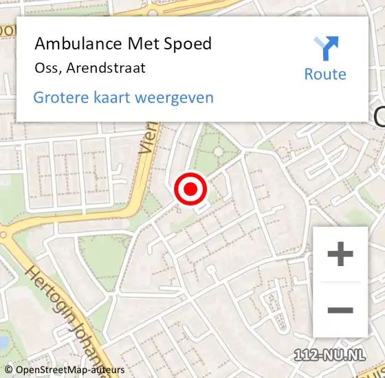 Locatie op kaart van de 112 melding: Ambulance Met Spoed Naar Oss, Arendstraat op 12 februari 2020 13:44